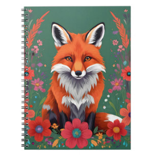 Carnet Joli renard rouge et fleurs