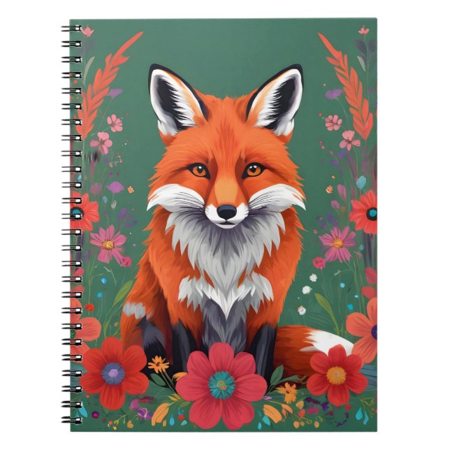 Carnet Joli renard rouge et fleurs (Devant)