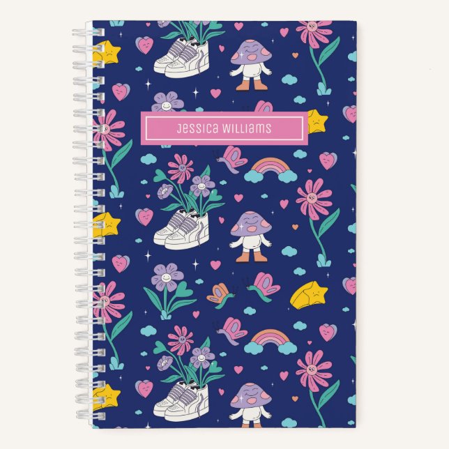 Carnet Joli Retro Doodle Fleur Motif Fille Floral (Recto)