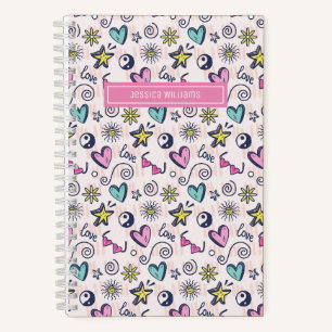 Carnet Joli Retro Doodle Heart Star Love Motif