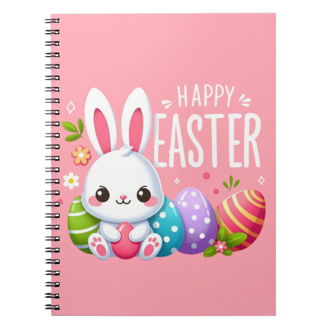 Carnet Joli, rose et heureux lapin de Pâques (Devant)