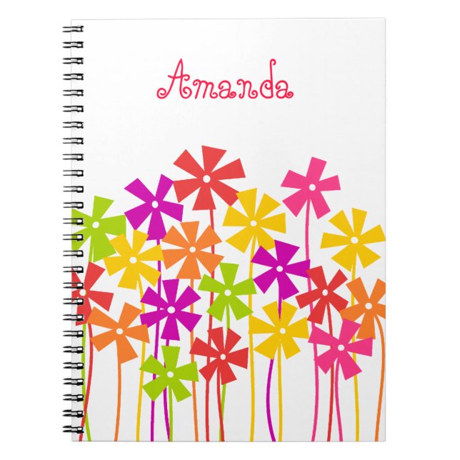 Carnet Joli rose jaune orange simple fleurs nom (Devant)