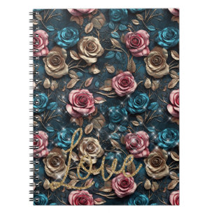 Carnet Joli rose or Roses Parties scintillant amour