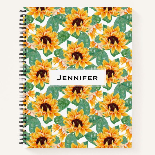 Carnet Joli tournesol Jaune et Motif vert (Devant)