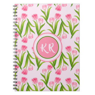 Carnet Joli Tulipe rose Fleurs Florales Feuille Monogramm