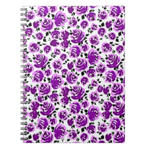 Carnet Joli violet blanc rose motif