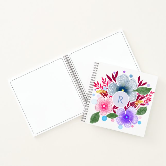 Carnet Jolie aquarelle Bouquet floral Monogramme (Intérieur)