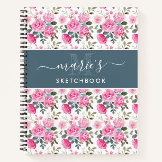 Carnet Jolie aquarelle rose Fleurs Motif Ajouter un nom N