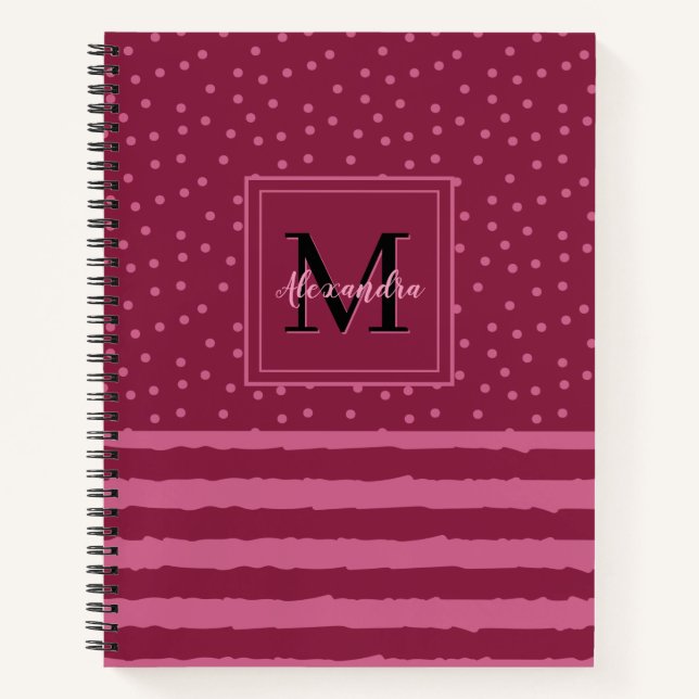 Carnet Jolie Burgundy Stripes Et Points Monogramme (Devant)