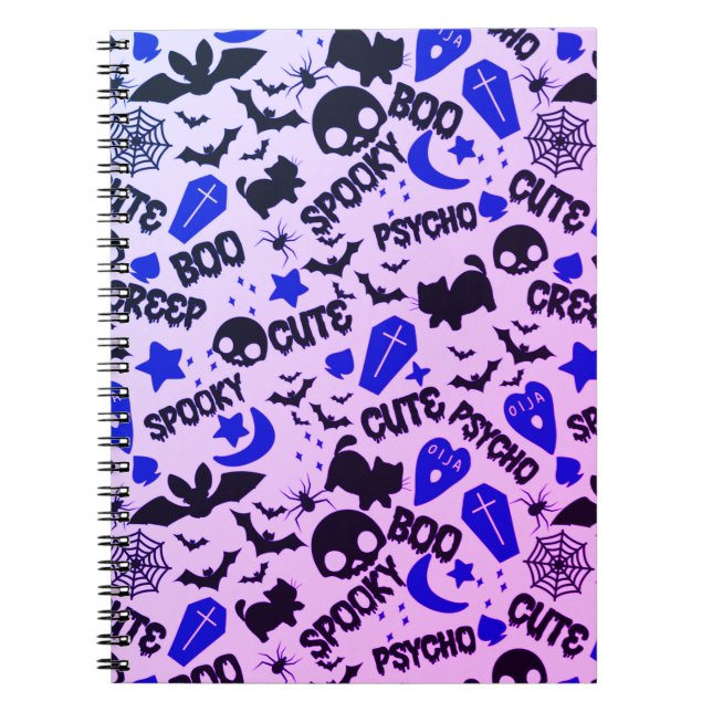 Carnet Jolie et amusante Halloween violet, bleu et noir (Devant)