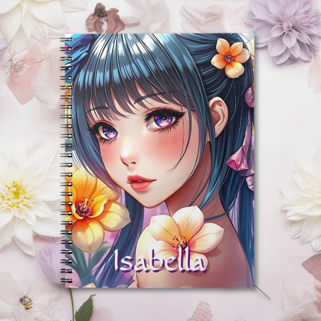 Carnet Jolie fille Anime avec Daffodiles Personnalisé (Créateur téléchargé)