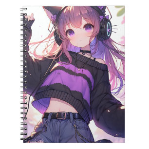 Carnet Jolie fille Anime dans casque avec oreilles de cha