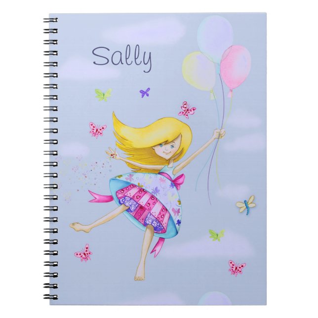 Carnet Jolie fille ballon fée vol de cadeaux de fantaisie (Devant)