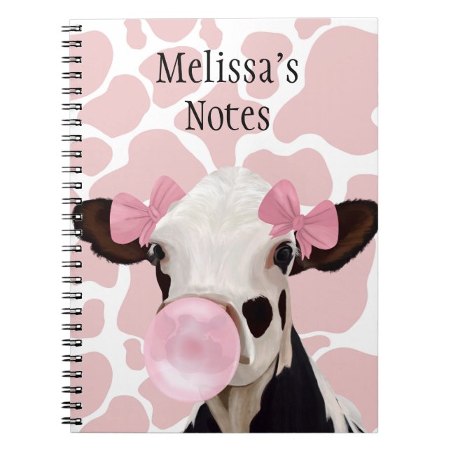 Carnet Jolie fille Bubblegum rose soufflant vache (Devant)