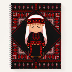 Carnet jolie fille palestinienne Broderie rouge tatreez