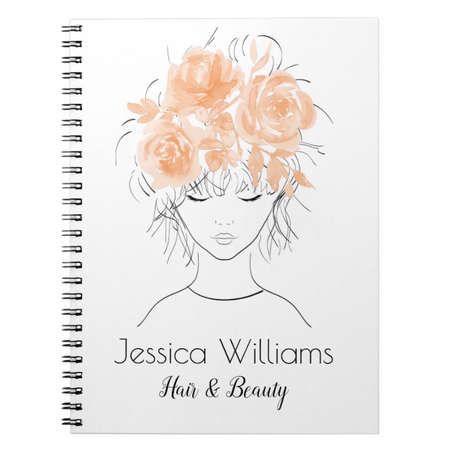 Carnet Jolie fille pêche aquarelle rose-Floral (Devant)