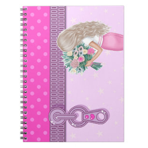Carnet Jolie fille & rose floral design élégant monogramm