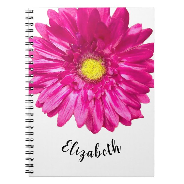 Carnet Jolie fleur marguerite rose nom personnalisé femme (Devant)