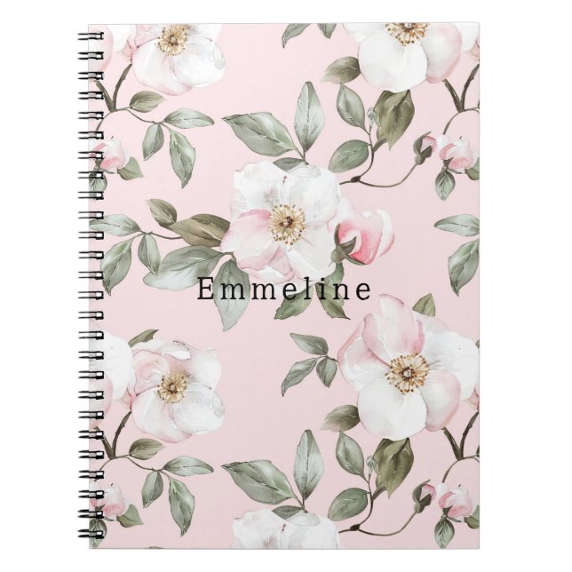 Carnet Jolie Fleurs Blanches Roses (Devant)