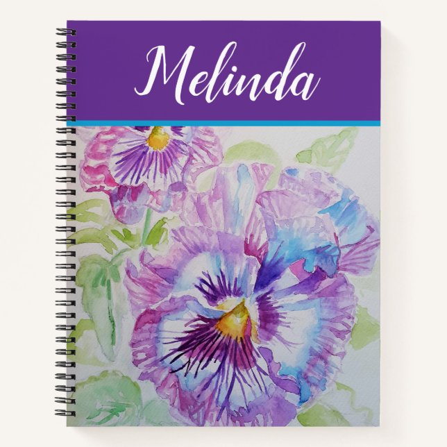 Carnet Jolie Floral Pastel Pansy Purple Aquarelle (Devant)