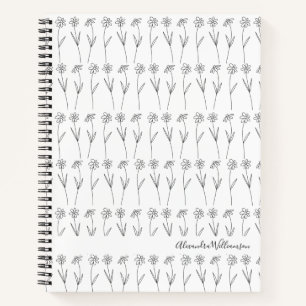 Carnet Jolie ligne artistique florale personnalisée noir 