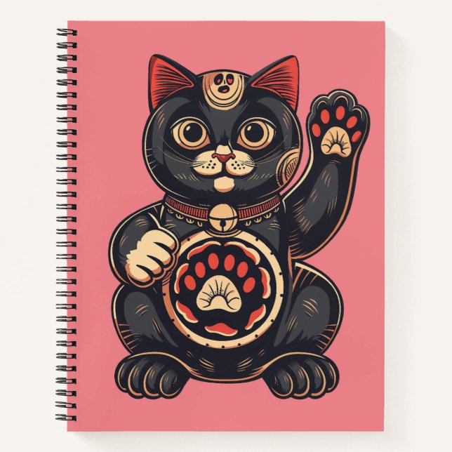 Carnet jolie Maneki Neko imprimé chat japonais (Devant)