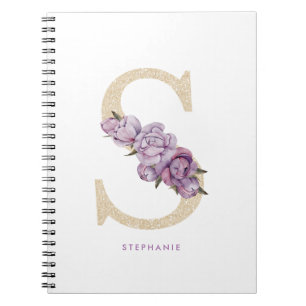 Carnet Jolie Parties scintillant d'or Faux Floral Letter 
