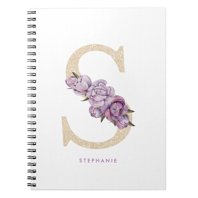 Carnet Jolie Parties scintillant d'or Faux Floral Letter  (Devant)