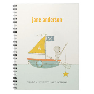 Carnet Jolie Pêche Ours Star Voilier Enfants Monogramme