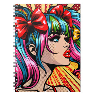 Carnet Jolie Pop Art Comic Girl coloré Ai Art