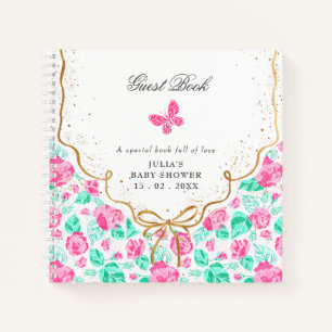 Carnet Jolie rose rose florale ruban doré Baby shower