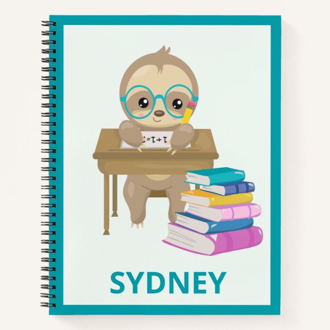 Carnet Jolie Sloth à l'école Personnalisée (Devant)