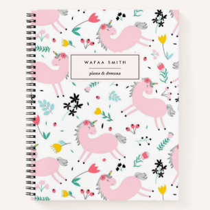 Carnet Jolie Unicorne Rose fille Aquarelle Monogramme
