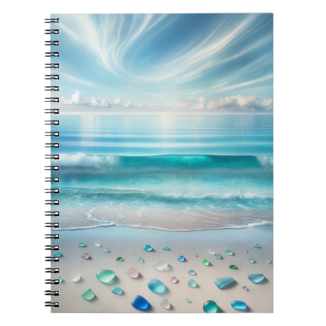 Carnet Jolie vague bleu océan et verre de mer (Devant)