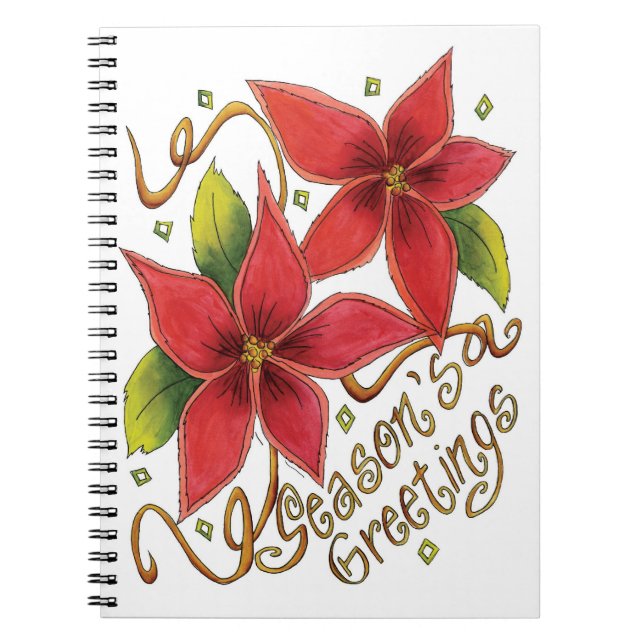 Carnet Jolies Bonnes Fêtes de Noël avec Poinsettias (Devant)