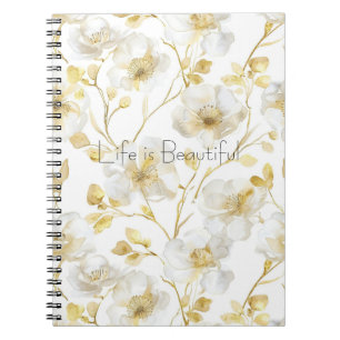Carnet Jolies Fleurs Blanches Dorées