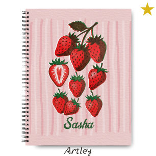 Carnet Jolies fraises et rayures au Risographe avec nom p