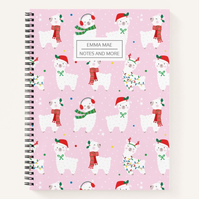 Carnet Jolies petites lamas de Noël rose clair (Devant)