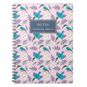 Carnet Jolis oiseaux martins-pêcheurs roses motif floral
