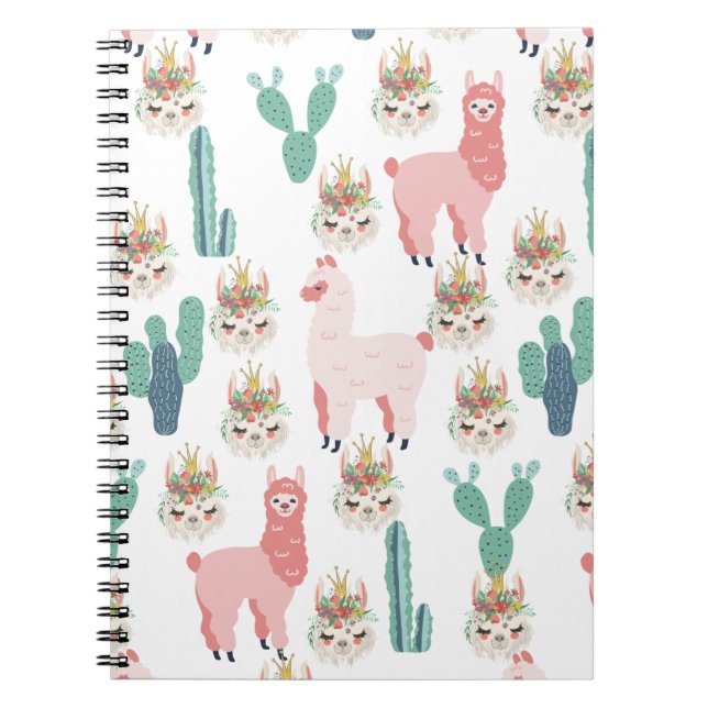 Carnet Jolis petits lama roses et cactus vert (Devant)