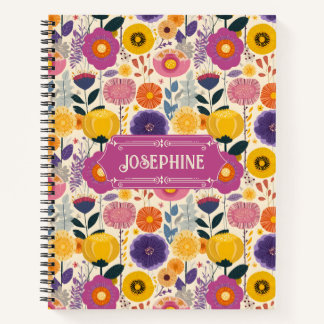 Carnet Joséphine coloré violet et jaune Floral moderne