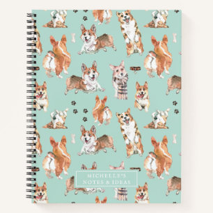 Carnet Jote aquarelle Corgi Chien Motif Monogramme