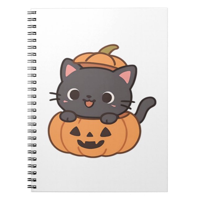 Carnet Jouer Chat Noir Popping hors du T-shirt Citrouille (Devant)