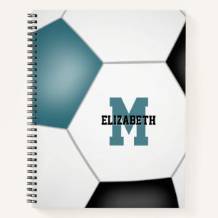 Carnet joueur de football monogramme turquoise noir