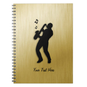 Carnet Joueur de saxophone doré avec nom