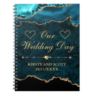 Carnet Jour de mariage agate marbre paillettes sarcelle e