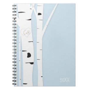 Carnet Journal Rustique Arbre de bouleau Cœur Bleu