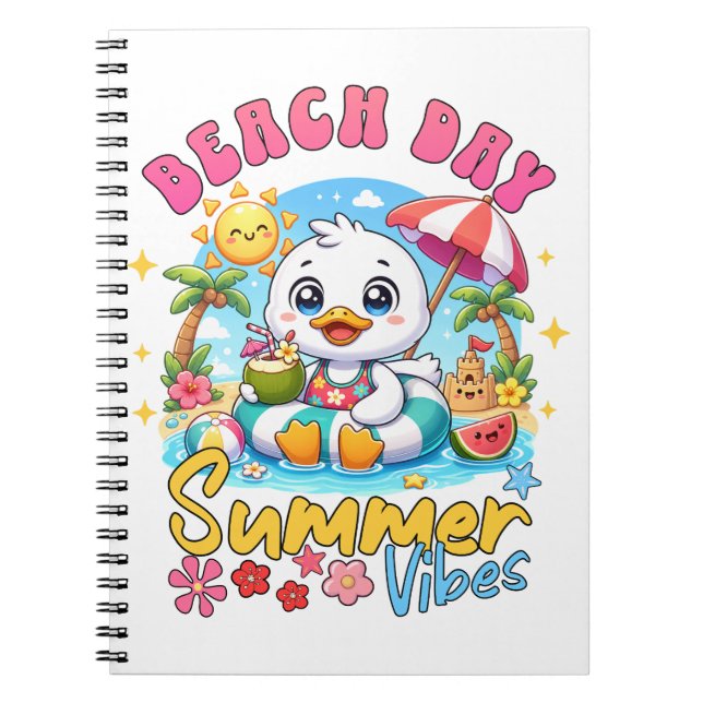 Carnet Journée à la plage Été Vibes Canard mignon Vacance (Devant)
