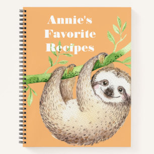 Carnet Joyeuse Aquarelle Sloth Recette personnalisée