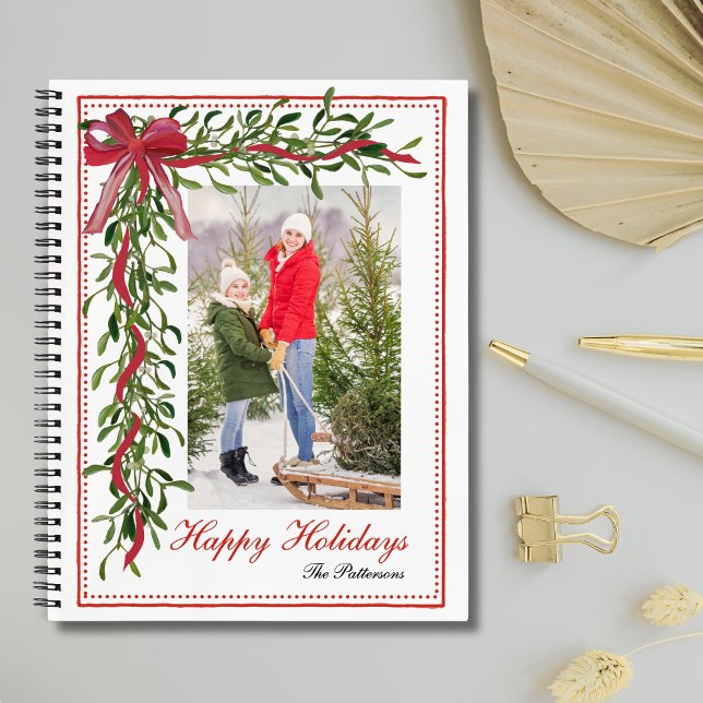 Carnet Joyeuses vacances Mistletoe Red Bow Family Photo (Créateur téléchargé)